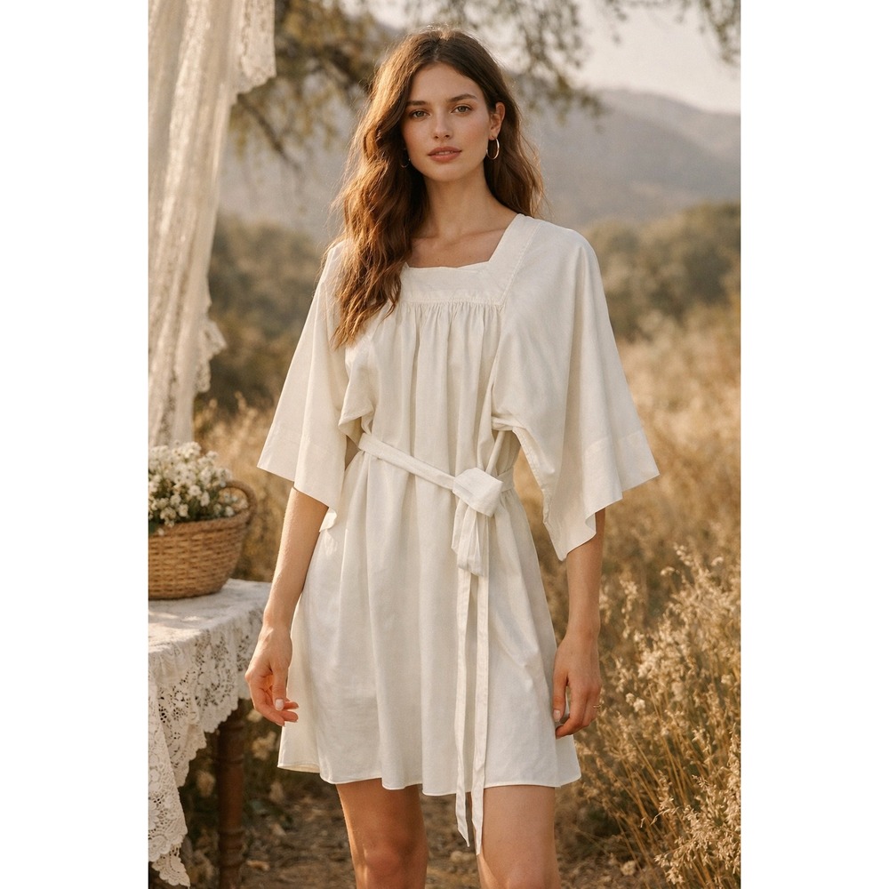 Doen Cream Mini Dress with Tie Waist